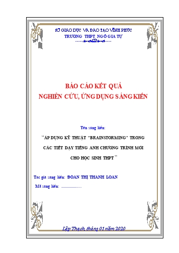 Sáng kiến kinh nghiệm Áp dụng kỹ thuật “brainstorming” trong các tiết dạy tiếng Anh chương trình mới cho học sinh THPT