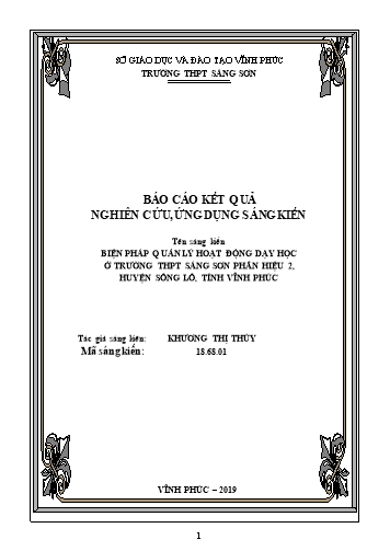 Sáng kiến kinh nghiệm Biện pháp quản lý hoạt động dạy học ở trường THPT Sáng Sơn phân hiệu 2, huyện Sông Lô, tỉnh Vĩnh Phúc