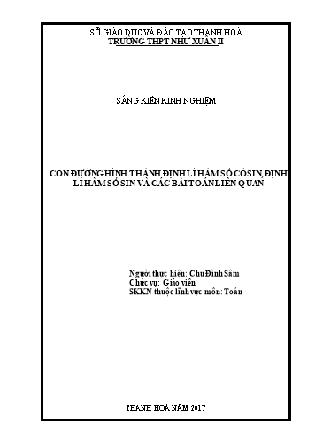 Sáng kiến kinh nghiệm Con đường hình thành định lí hàm số côsin, định lí hàm số sin và các bài toán liên quan