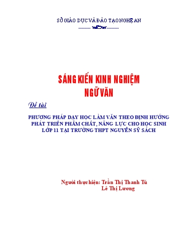 Sáng kiến kinh nghiệm Dạy học làm văn theo định hướng phát triển phẩm chất, năng lực cho học sinh lớp 11 tại trường Trung học phổ thông Nguyễn Sỹ Sách