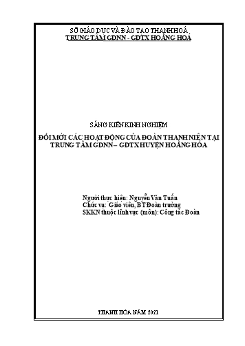 Sáng kiến kinh nghiệm Đổi mới các hoạt động của Đoàn thanh niên tại Trung tâm GDNN – GDTX Hoằng Hóa