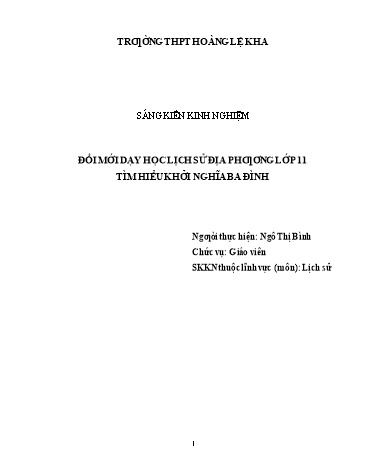 Sáng kiến kinh nghiệm Đổi mới dạy học lịch sử địa phương lớp 11. Tìm hiểu khởi nghĩa