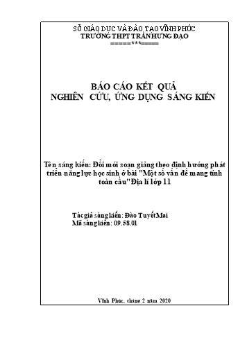 Sáng kiến kinh nghiệm Đổi mới soạn giảng theo định hướng phát triển năng lực học sinh ở bài “Một số vấn đề mang tính toàn cầu” Địa lí lớp 11