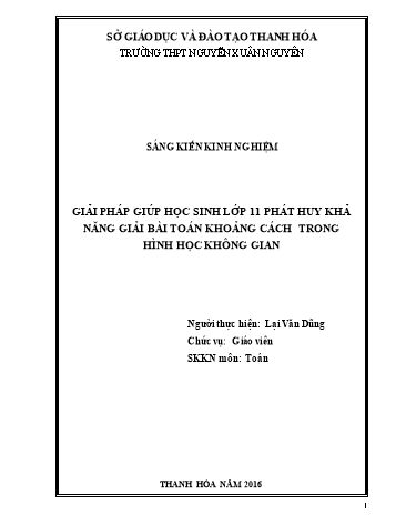 Sáng kiến kinh nghiệm Giải pháp giúp học sinh lớp 11 phát huy khả năng giải bài toán khoảng cách trong hình học không gian