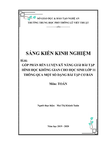 Sáng kiến kinh nghiệm Góp phần rèn luyện kỹ năng giải bài tập Hình học không gian cho học sinh lớp 11 thông qua một số dạng bài tập cơ bản