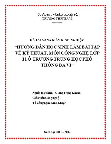 Sáng kiến kinh nghiệm Hướng dẫn học sinh làm bài tập vẽ kỹ thuật, môn Công nghệ lớp 11 ở trường Trung học Phổ thông Ba Vì