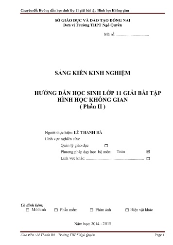 Sáng kiến kinh nghiệm Hướng dẫn học sinh lớp 11 giải bài tập Hình học không gian