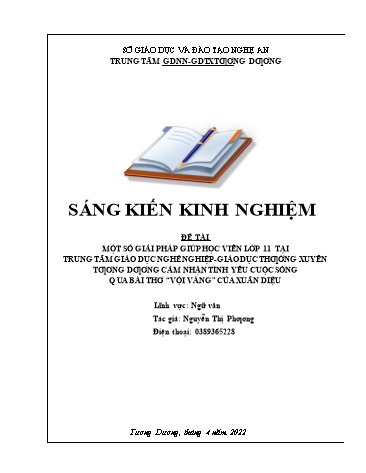 Sáng kiến kinh nghiệm Một số giải pháp giúp học viên lớp 11 tại trung tâm GDNN-GDTX Tương Dương cảm nhận tình yêu cuộc sống qua bài thơ “Vội vàng’’ của Xuân Diệu