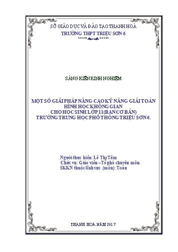 Sáng kiến kinh nghiệm Một số giải pháp nâng cao kỹ năng giải toán hình học không gian cho học sinh lớp 11 (Ban cơ bản)