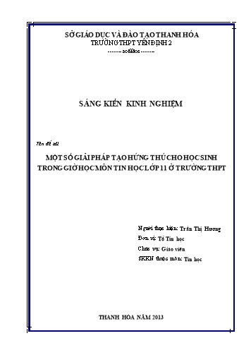 Sáng kiến kinh nghiệm Một số giải pháp tạo hứng thú cho học sinh trong giờ học môn Tin học lớp 11 ở trường THPT