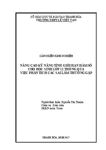 Sáng kiến kinh nghiệm Nâng cao kĩ năng tính giới hạn hàm số cho học sinh lớp 11 thông qua việc phân tích các sai lầm thường gặp