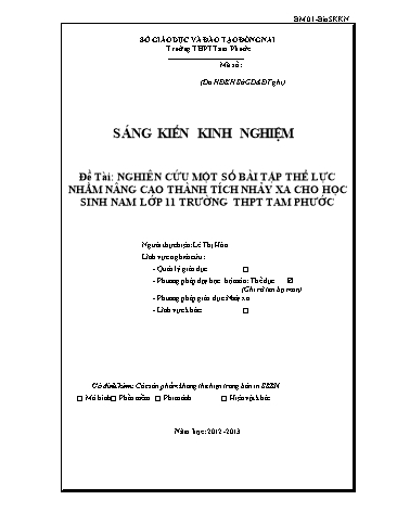 Sáng kiến kinh nghiệm Nghiên cứu một số bài tập thể lực nhằm nâng cao thành tích nhảy xa cho học sinh nam lớp 11 trường THPT Tam Phước