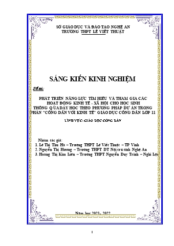 Sáng kiến kinh nghiệm Phát triển năng lực tìm hiểu và tham gia các hoạt động kinh tế - Xã hội cho học sinh thông qua dạy học theo phương pháp dự án trong phần “công dân với kinh tế” Giáo dục công dân lớp 11