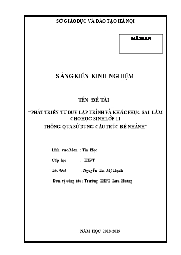 Sáng kiến kinh nghiệm Phát triển tư duy lập trình và khắc phục sai lầm cho học sinh lớp 11 thông qua sử dụng cấu trúc rẽ nhánh