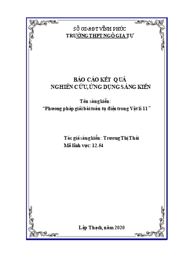 Sáng kiến kinh nghiệm Phương pháp giải bài toán tụ điện trong Vật lí lớp 11