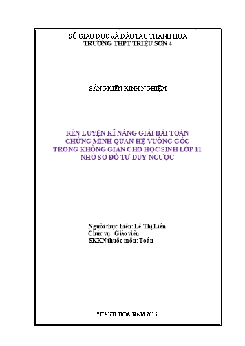 Sáng kiến kinh nghiệm Rèn luyện kĩ năng giải bài toán chứng minh quan hệ vuông góc trong không gian cho học sinh lớp 11 nhờ sơ đồ tư duy ngược