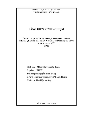 Sáng kiến kinh nghiệm Rèn luyện tư duy cho học sinh lớp 11 - THPT thông qua các bài toán phương trình lượng giác chứa tham số