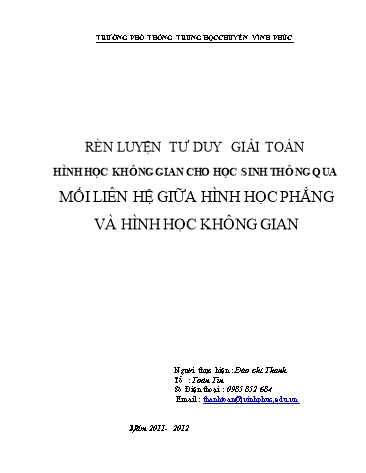 Sáng kiến kinh nghiệm Rèn luyện tư duy giải toán Hình học không gian cho học sinh thông qua mối liên hệ giữa hình học phẳng và hình học không gian