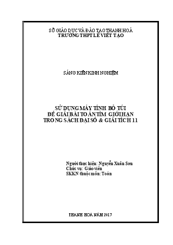 Sáng kiến kinh nghiệm Sử dụng máy tính bỏ túi để giải bài toán tìm giới hạn trong sách Đại số & Giải tích 11