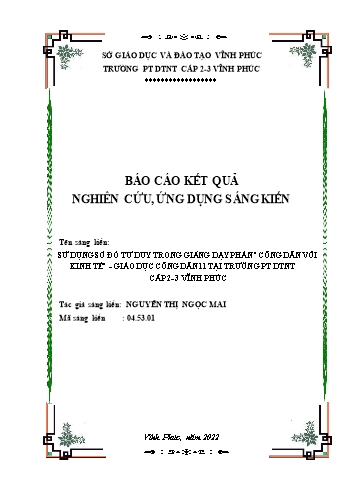 Sáng kiến kinh nghiệm Sử dụng sơ đồ tư duy trong giảng dạy phần “Công dân với kinh tế” – Giáo dục công dân 11 tại Trường Phổ thông DTNT cấp 2, 3 Vĩnh Phúc