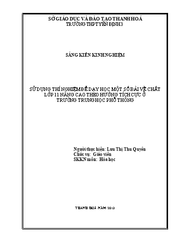 Sáng kiến kinh nghiệm Sử dụng thí nghiệm để dạy học một số bài về chất lớp 11 nâng cao theo hướng tích cực ở trường THPT