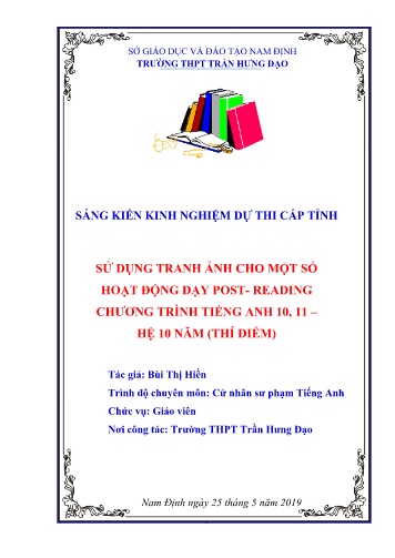 Sáng kiến kinh nghiệm Sử dụng tranh ảnh cho một hoạt động dạy Post-Reading chương trình Tiếng Anh 10, 11 – Hệ 10 năm (Thí điểm)