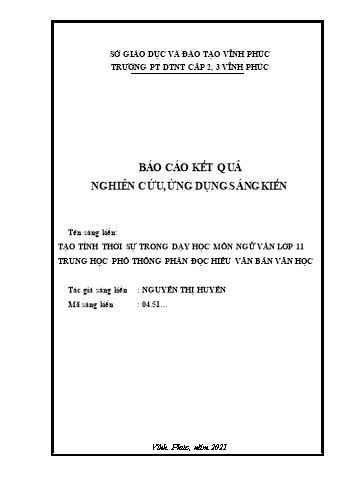 Sáng kiến kinh nghiệm Tạo tính thời sự trong dạy học môn Ngữ văn lớp 11 trung học phổ thông phần đọc hiểu văn bản văn học