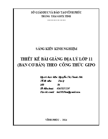 Sáng kiến kinh nghiệm Thiết kế bài giảng Địa lý lớp 11 (Ban cơ bản) theo công thức GIPO