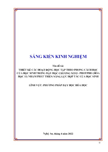 Sáng kiến kinh nghiệm Thiết kế các hoạt động học tập theo phong cách học của học sinh trong dạy học chương Nitơ-Photpho (Hóa học 11) nhằm phát triển năng lực hợp tác của học sinh