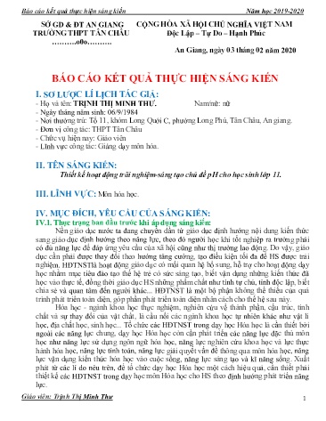 Sáng kiến kinh nghiệm Thiết kế hoạt động trãi nghiệm - Sáng tạo chủ đề pH cho học sinh lớp 11