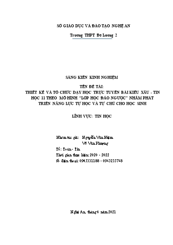 Sáng kiến kinh nghiệm Thiết kế và tổ chức dạy học trực tuyến bài Kiểu xâu - Tin học 11 theo mô hình “Lớp học đảo ngược” nhằm phát triển năng lực tự học và tự chủ cho học sinh