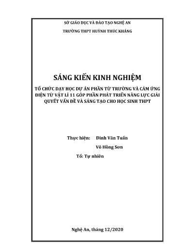 Sáng kiến kinh nghiệm Tổ chức dạy học dự án phần Từ trường và Cảm ứng điện từ Vật lí lớp 11 góp phần phát triển năng lực giải quyết vấn đề và sáng tạo cho học sinh THPT