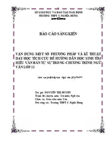 Sáng kiến kinh nghiệm Vận dụng một số phương pháp và kĩ thuật dạy học tích cực để hướng dẫn học sinh tìm hiểu văn bản tự sự trong chương trình Ngữ văn lớp 11