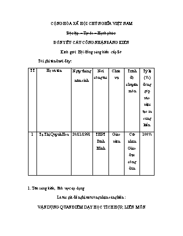 Sáng kiến kinh nghiệm Vận dụng quan điểm dạy học tích hợp, liên môn thiết kế tiến trình dạy học chủ đề “hợp tác – liên kết cùng phát triển” (dành cho học sinh lớp 11)