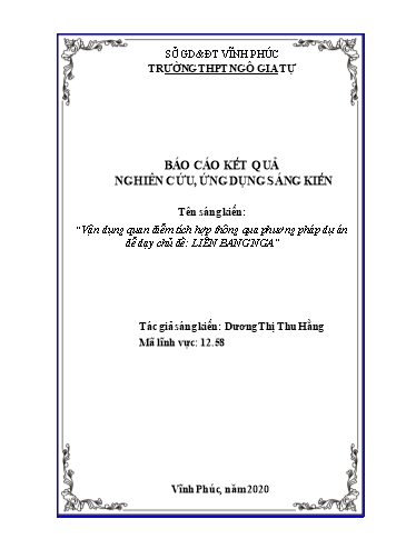 Sáng kiến kinh nghiệm Vận dụng quan điểm tích hợp thông qua phương pháp dự án để dạy chủ đề Liên Bang Nga