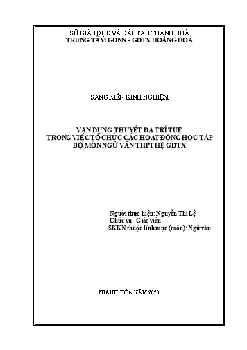 Sáng kiến kinh nghiệm Vận dụng thuyết đa trí tuệ trong việc tổ chức các hoạt động học tập bộ môn Ngữ văn THPT hệ GDTX