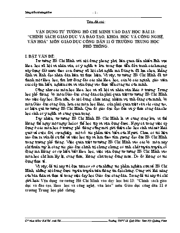 Sáng kiến kinh nghiệm Vận dụng tư tưởng Hồ Chí Minh vào dạy học bài 13 Chính sách giáo dục và đào tạo, khoa học và công nghệ, văn hóa môn Giáo dục công dân 11 ở trường Trung học phổ thông