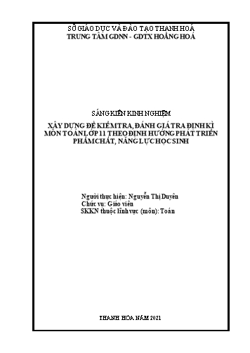 Sáng kiến kinh nghiệm Xây dựng đề kiểm tra, đánh giá định kì môn Toán 11 theo định hướng phát triển phẩm chất, năng lực học sinh