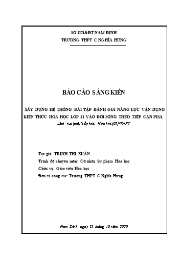 Sáng kiến kinh nghiệm Xây dựng hệ thống bài tập đánh giá năng lực vận dụng kiến thức Hóa học lớp 11 vào đời sống theo tiếp cận PISA